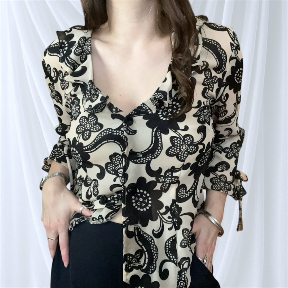 Floral Black and Cream Women's Top